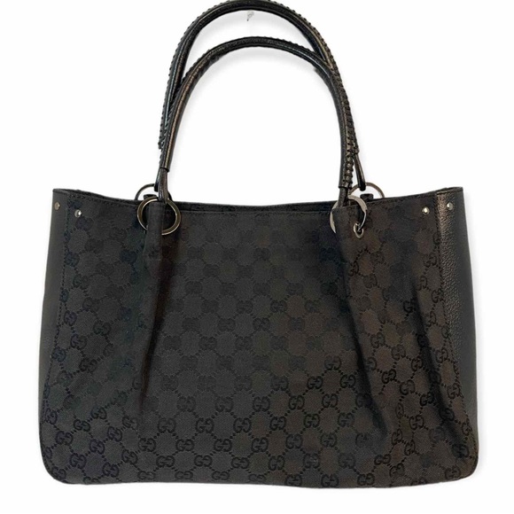 GUCCI GG LOGO BLACK CANVAS TOTE BAG